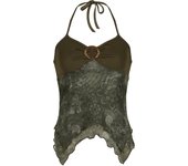 Sweetown Retro Forest Green Vintage Print Boho Y2K Camisole Backless Halter Tie Asymmetrical Tops Women Summer Vacation Clothing