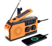 Radio con energía solar, radio portátil con dinamo recargable, resistente al agua, de 5000 mAh, linterna, luz de lectura, alarma SOS, radio con manivela AM FM WB, ideal para acampar y hacer senderismo
