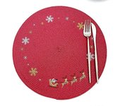 6 Pcs Plastic Christmas Placemats Round Snowflake Red Placemats 15 Inch Winter