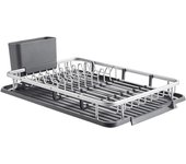 Escurridor de Platos, Escurreplatos de Aluminio con Bandeja, Soportes para Platos con Porta Utensilios, Gris