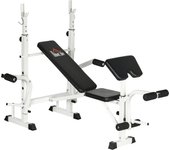 HOMCOM Banco de Pesas Multifuncional, Banco Deportivo Ajustable con Prensa de Piernas, Reposamancuernas, Reposabrazos, Press de Pecho, Banco de Entrenamiento para Entrenamiento con Pesas, Acero, Blanco + Negro