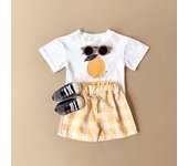 2PCS Summer Baby Boys Girls Clothes Set Lemon Print T-shirt+Checkered Shorts Beach Infant Toddler Outfit Suit 0-3Y