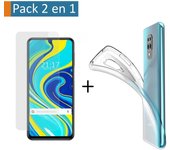 Tumundosmartphone Pack 2 en 1 Funda Gel Transparente + Protector Cristal Templado para Xiaomi Redmi Note 9S / Note 9 Pro - Protección Completa