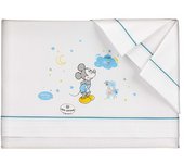 Interbaby juego de sábanas de cuna algodón 3 piezas 120x60 MICKEY de DISNEY BLANCO/AZUL