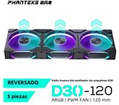 Phanteks D30-120 case 120mm Fan Regula/ Reverse Airflow 4pin PWM, 30mm Thick/ four-sided Magic Color Wireless Stitching