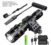 LED Tactical Hunting Flashlight USB Rechargeable Waterproof Torch Lamp Professional Shooting Night Scout Lights Set