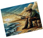 MERCHANDMANIA PUZZLE PEQUEÑO TAMAÑO APROX. A5 DE 48 PIEZAS CON MARCO atardecer pesca pescador playa agua verano rompecabezas puzle para adulto
