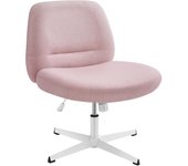 Silla de Oficina, Asiento Ancho y Cómodo, Altura Ajustable, Silla Giratoria Sin Ruedas, Base en Cruz, Tela de Lino de Algodón, Crema, Gris, Rosa