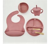 Vajilla De Silicona De 6-8 Piezas Para Bebé Juego De Baberos Con Ventosa Tazón Cuchara Tenedor Taza De Alimentación Plato Dividido Platos Infantiles Vajilla Para Niños Suministros Para Madres Y Bebés