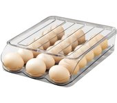 Soporte para huevos con desplazamiento automático para frigorífico, contenedor almacenamiento huevos apilable plástico