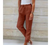 Women's Wide-Leg Summer with Pockets Elastic Waist in Solid Color Cotton and Linen Loose Long-Leg Pants for Women