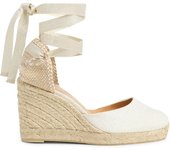 Castañer CARINA/8/032 Alpargatas de cuña de mujer en blanco oro de lino 8754969051461