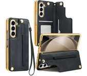 Vietao leather card wallet phone case for samsung galaxy z fold 6 with screen protector&pen slot&hand strap, z fold 5 4 case