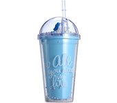 Vaso Doble Capa con Tapa Enroscable y Pajita plasticas reutilizable libre para bebidas Batidos de plástico, Bebidas heladas y frías, vaso decorado, vaso con pajita,