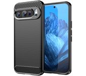 Funda para móvil Google Pixel 9 Pro Carcasa Protectora Antigolpes Silicona Negra Diseño Fibra de Carbono Resistente Absorción de Choque [Compatible Carga Inalámbrica]