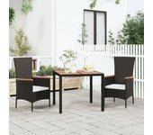 Mesa de Jardín Piso de Madera Acacia de Polyrattan solid Negro