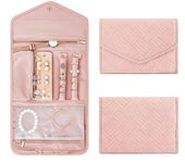 1 bolsa de almacenamiento plegable para joyas, bolsa de joyería portátil, organizador de joyas de viaje, caja de almacenamiento para anillos, utilizado para pulseras, pendientes, anillos (rosa nude)