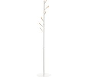 HOMCOM Perchero de Pie de Madera Perchero de Árbol con 6 Ganchos para Ropas Bolsas y Marco de Metal para Salón Entrada Dormitorio 35x35x174 cm Blanco