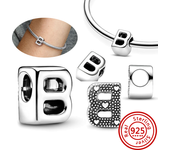 925 Sterling Silver Hollow Round A-Z 26 English Letter Alphabet DIY Beads Fit Original Pandora Charms Bracelet Fine Jewelry Gift