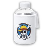 MERCHANDMANIA BIDON CRISTAL CON FUNDA SOFT SHELL One piece logo calavera barco pirata luffy tapon seguridad botella