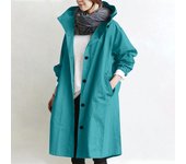 Trendy Women's Long Trench Coat Women's Solid Color Elegant Windbreaker Loose Comfortable Hooded Temperament Ladies Raincoat