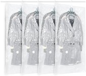 Bolsas colgantes de almacenamiento al vacío, 4 bolsas de vacío que ahorran espacio para ropa, trajes, vestidos, abrigos o chaquetas, organizador de armario transparente y reutilizable