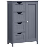 Armario de baño, mueble de baño estrecho, cómoda de baño, cajonera con 4 cajones, armario con puerta, estante ajustable, 30x55x82 cm