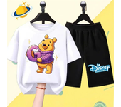 Winnie the Pooh Children's T-shirt set Letter cartoon print Boys and Girls clothing Kawaii Sports short sleeve shorts 2 shirts