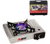 Tradineur - Cocina portátil a gas con un hornillo, mini cocina de camping compacta y ligera, 1 fuego, con maletín de transporte, acampada (Color aleatorio)