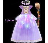 Girls Princess Costume Purple Rapunzel LED Light Up 2PCS Dress Fancy Birthday Carnival Party Elegant Children Clothing Halloween
