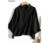 ZANZEA Summer Fashion Lapel Neck Shirt Female Casual Loose Blusas Women Elegant 3/4 Sleeve Blouse Work Buttons Down Tops Tunic