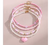 New Jewelry Pink Love Butterfly Pendant Imitation Pearl Rice Beads Handmade Beaded Children Necklace suit Good Friend Gift