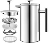 Cafetera de prensa francesa NetBoat con 2 filtros de café reutilizables de acero inoxidable, 1 litro (1000 ml),