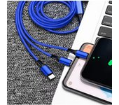 Cable de Carga 3 en 1 2025 - Triple USB (Tipo-C/Micro/Apple) con 120cm, Tejido Nylon Ultra Resistente y Carga Rápida 3A, Compatible con Móvil/Tablets