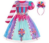 Vestido de tutú de caramelo arcoíris para niñas de 3 a 10 años, disfraz de princesa de caramelo con diadema para fiesta de cumpleaños de Halloween.