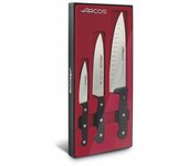 ARCOS Estuche de 3 Cuchillos BÃ¡sicos de Cocina. Pack de Cuchillos con Hoja de Acero Inoxidable y Mango de Polieximetileno Aptos para Lavavajillas. Serie Universal. Color Negro