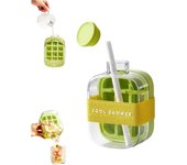 Cubitera con pajita, molde para cubitos de hielo con forma de tetera, fácil de abrir y gran capacidad, moldes de silicona para bebidas, café y fiestas (verde, 500 ml)