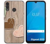 Funda Silicona para Gigaset GS3 diseño Corazones Madera Dibujos