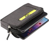 DFV mobile - Funda Cinturon Horizontal Multiusos con 2 Compartimentos de Cremallera para LG Risio 4 (2020) - Negra (15x8cm)