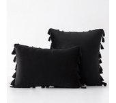 Black Cute Throw Pillow Covers with Handmade Tassels 30x50cm 45x45cm 50x50cm Velvet Solid Cushion Case for Couch Sofa Bedroom