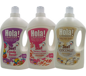 DETERGENTE HOLA LED LAVADORA 3 EN 1, EL DETERGENTE MAS VITAL EN PACK DE 3 - Candy Sweet + Coconut + Fresa y Nata - combina las funciones de detergente, suavizante y perfumador. Apto para prendas blancas y de color ahorra comprando 3 para probar todos adsa