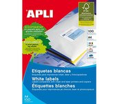 APLI 1243 - Etiquetas blancas imprimibles (210mm x 148mm ), adhesivo permanente, pack de 200 hojas, A5