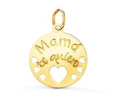 Inmaculada Romero Colgante Oro 18k Mujer Redondo Mamá Te Quiero Corazones Calados 15mm Combinado