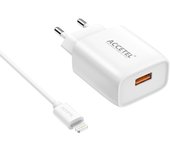 Cargador Pared Carga Rápida QC3.0 18W - Cable Lightning Blanco AC433