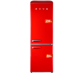 EVVO Frigorífico combi F55 Retro Rojo, refrigerador 216 litros, congelador 84 litros, diseño vintage, cajón Crisper Zone, Turbo fan, libre de gas CFC, silencioso