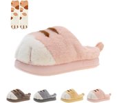 Pantuflas con forma de pata de gato para mujer, pantuflas de gatito peludas, gruesas y antideslizantes para mujer, lindas pantuflas de gato en 3D, zapatos cálidos para el hogar