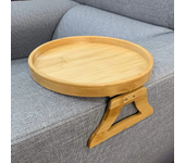 Foldable Couch Tray Wood Sofa Clip on Side Table for Wide Couches Arm Tray Clipon with Rotating Phone Holder