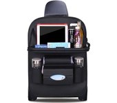 Organizador de coche, alfabrilas protectoras de cuero sintético de lujo para asiento trasero con soporte plegable para tableta, organizador impermeable