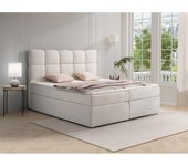 Vente-unique - Conjunto completo boxspring cabecero + somieres + colchón + topper - 2 x 90 x 200 cm - Tela de felpa - Beige - MILLONA de YSMÉE