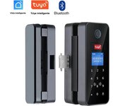 Tuya App Door Lock with Screen LCD Glass Door Fingerprint Bluetooth Smart Electronic Door Lock IC RFID Remote Control Unlock